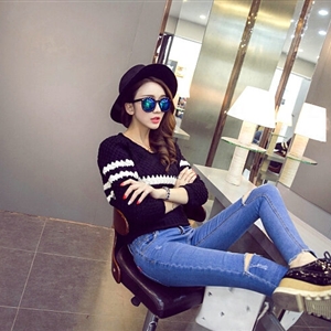 Women Fashion Sweater Sleeve Short Slim Solid O-Neck Thick - Black