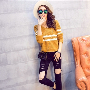 Women Fashion Sweater Sleeve Short Slim Solid O-Neck Thick - Khaki