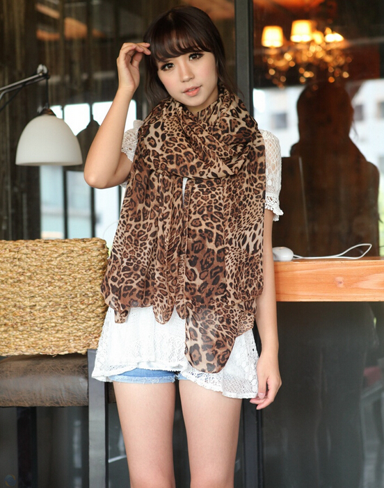 Cheap Leopard Print Scarf Shawls Women Winter Warm Chiffon Panties 200*150CM - Brown