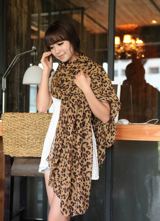 Cheap Leopard Print Scarf Shawls Women Winter Warm Chiffon Panties 200*150CM - Coffee