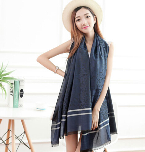 Cheap Leopard Print Scarf Shawls Women Winter Warm Cotton Panties 200*70CM - Blue
