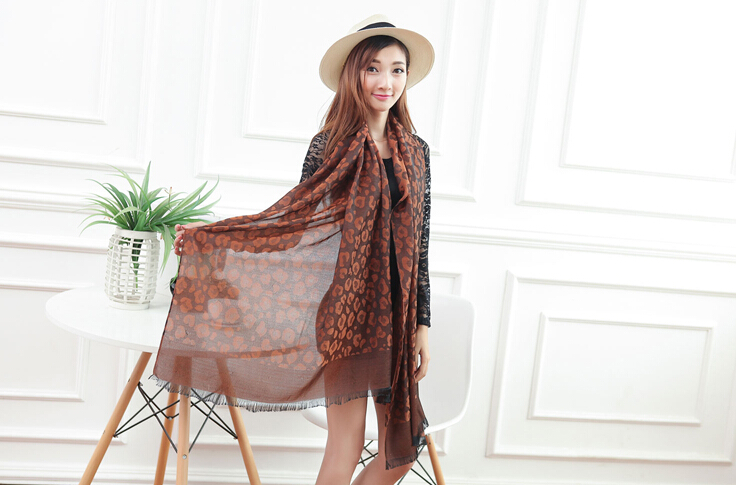 Cheap Leopard Print Scarf Shawls Women Winter Warm Cotton Panties 200*70CM - Brown