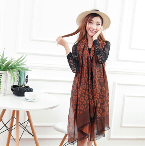 Cheap Leopard Print Scarf Shawls Women Winter Warm Cotton Panties 200*70CM - Brown
