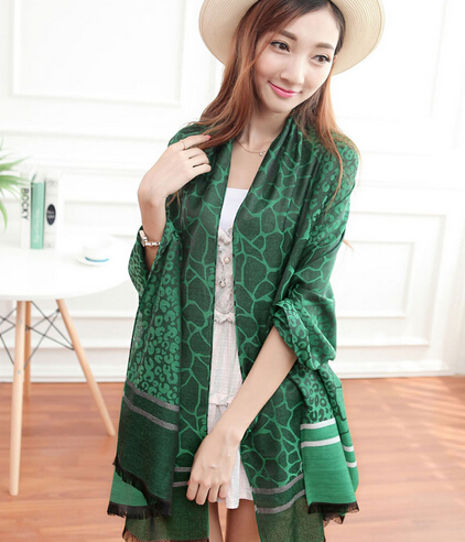 Cheap Leopard Print Scarf Shawls Women Winter Warm Cotton Panties 200*70CM - Dark Green