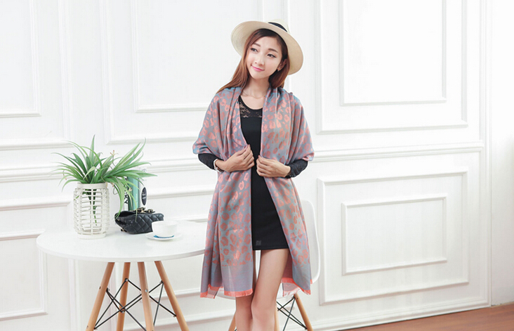 Cheap Leopard Print Scarf Shawls Women Winter Warm Cotton Panties 200*70CM - Grey
