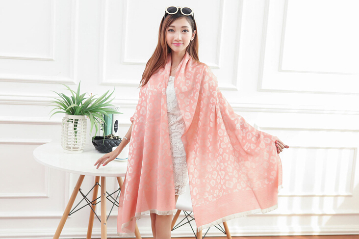 Cheap Leopard Print Scarf Shawls Women Winter Warm Cotton Panties 200*70CM - Pink