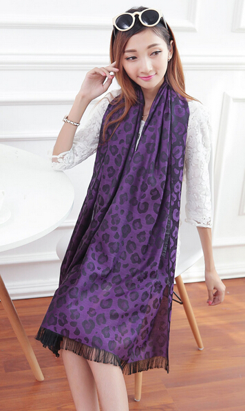 Cheap Leopard Print Scarf Shawls Women Winter Warm Cotton Panties 200*70CM - Purple