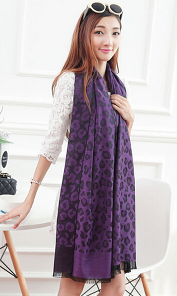 Cheap Leopard Print Scarf Shawls Women Winter Warm Cotton Panties 200*70CM - Purple