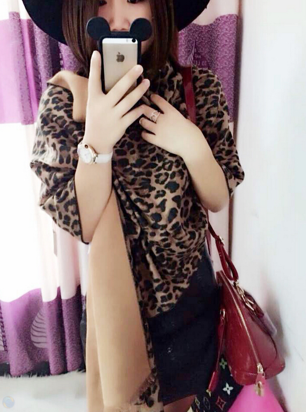 Classic Leopard Print Scarf Shawls Women Winter Warm Cashmere Panties 200*70CM - Brown