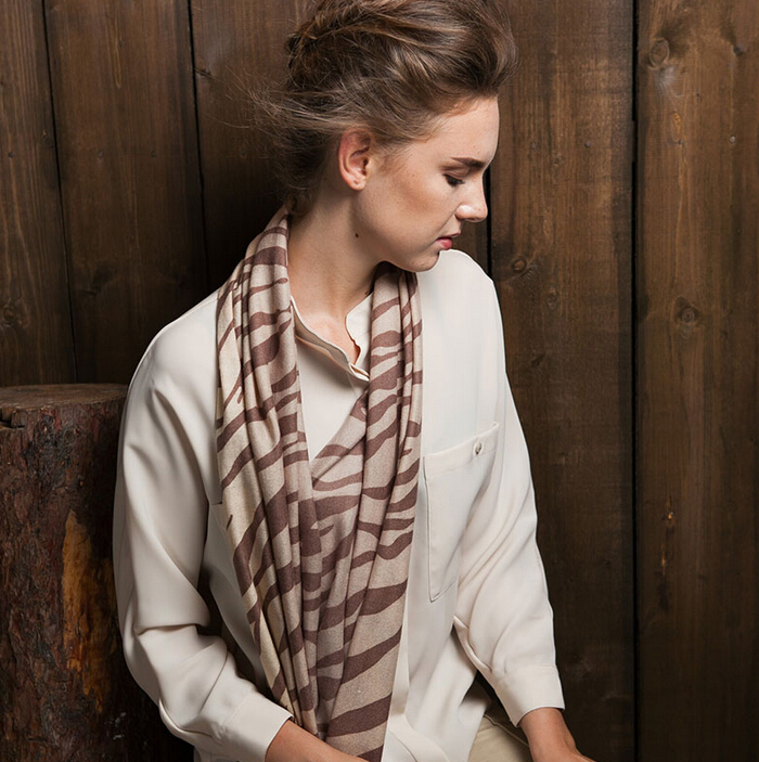 Classic Zebra Print Scarf Shawls Women Winter Warm Wool Panties 180*60CM - Coffee