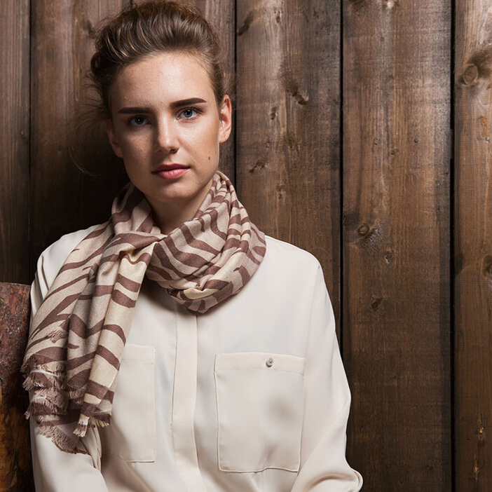 Classic Zebra Print Scarf Shawls Women Winter Warm Wool Panties 180*60CM - Coffee