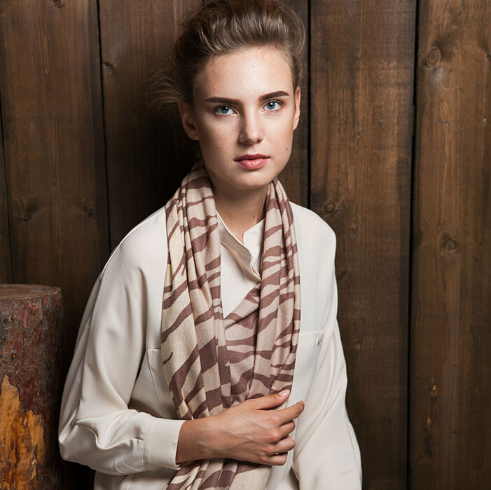 Classic Zebra Print Scarf Shawls Women Winter Warm Wool Panties 180*60CM - Coffee