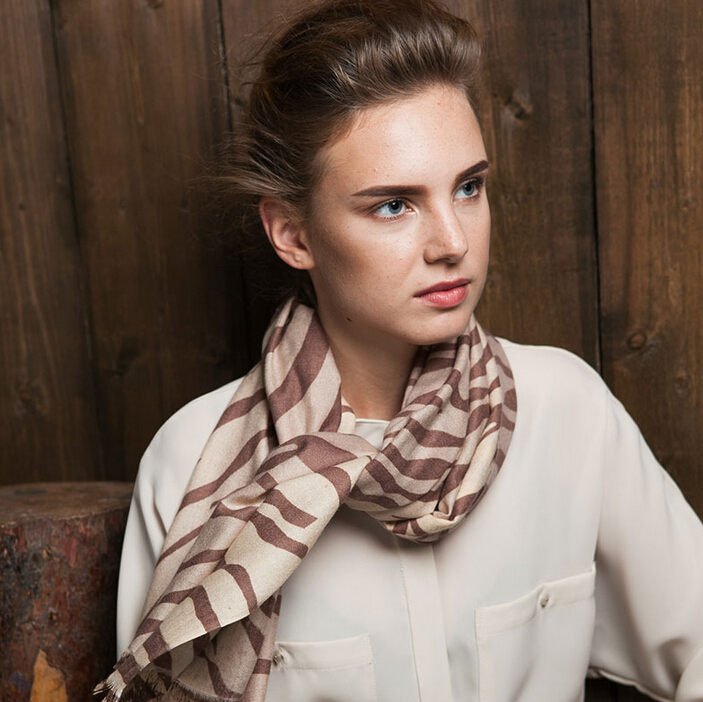 Classic Zebra Print Scarf Shawls Women Winter Warm Wool Panties 180*60CM - Coffee