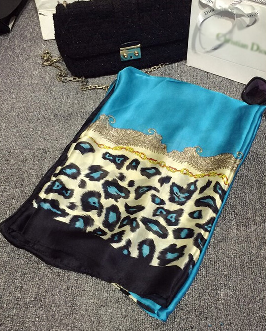 Colorful Leopard Print Scarf Shawls Women Winter Warm Silk Panties 180*100CM - Blue