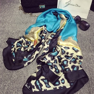 Colorful Leopard Print Scarf Shawls Women Winter Warm Silk Panties 180*100CM - Blue