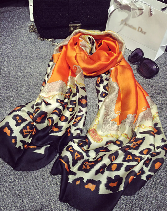Colorful Leopard Print Scarf Shawls Women Winter Warm Silk Panties 180*100CM - Orange