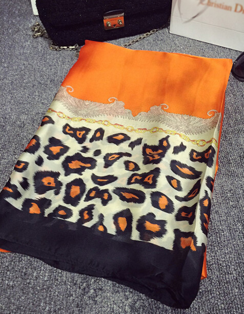 Colorful Leopard Print Scarf Shawls Women Winter Warm Silk Panties 180*100CM - Orange