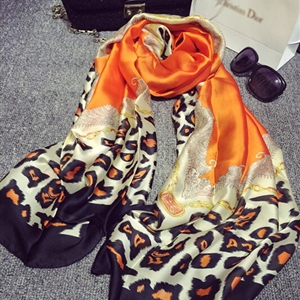 Colorful Leopard Print Scarf Shawls Women Winter Warm Silk Panties 180*100CM - Orange