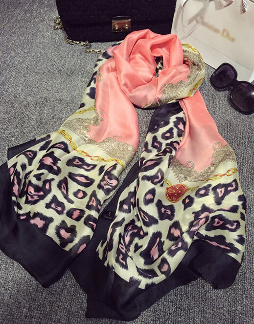 Colorful Leopard Print Scarf Shawls Women Winter Warm Silk Panties 180*100CM - Pink