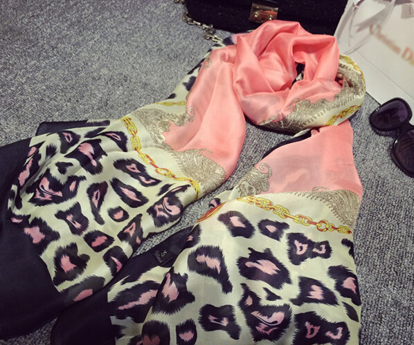 Colorful Leopard Print Scarf Shawls Women Winter Warm Silk Panties 180*100CM - Pink