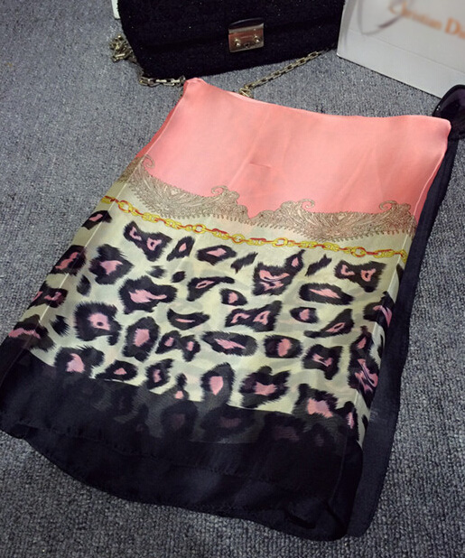 Colorful Leopard Print Scarf Shawls Women Winter Warm Silk Panties 180*100CM - Pink