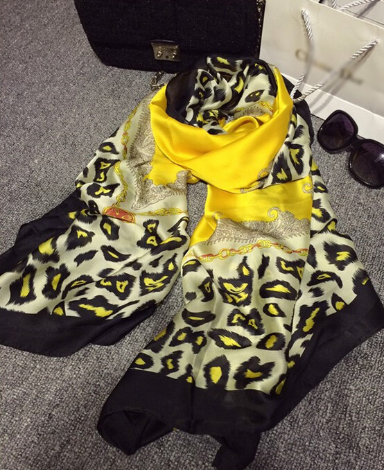 Colorful Leopard Print Scarf Shawls Women Winter Warm Silk Panties 180*100CM - Yellow
