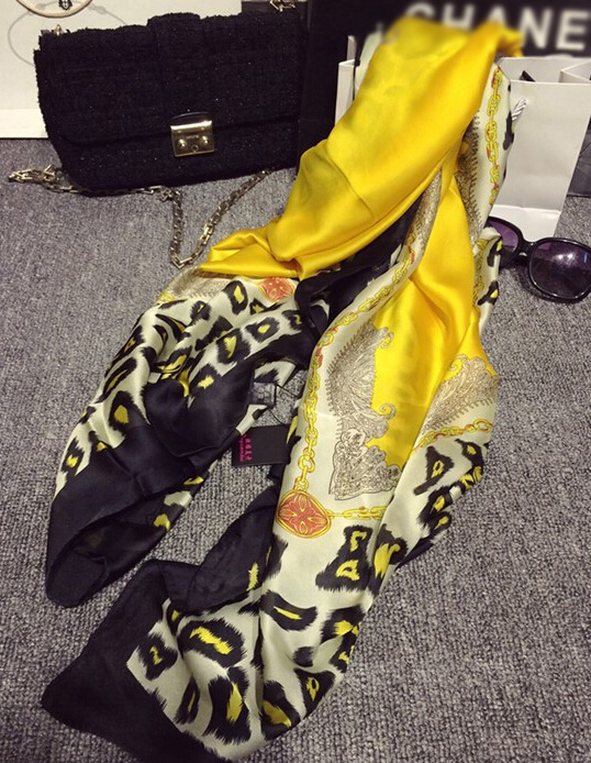 Colorful Leopard Print Scarf Shawls Women Winter Warm Silk Panties 180*100CM - Yellow