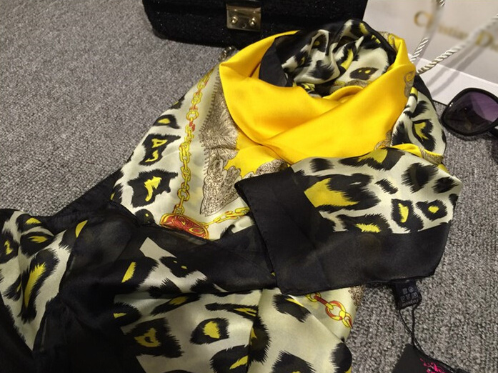 Colorful Leopard Print Scarf Shawls Women Winter Warm Silk Panties 180*100CM - Yellow