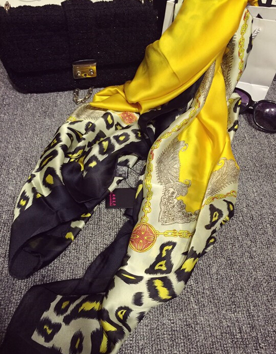 Colorful Leopard Print Scarf Shawls Women Winter Warm Silk Panties 180*100CM - Yellow