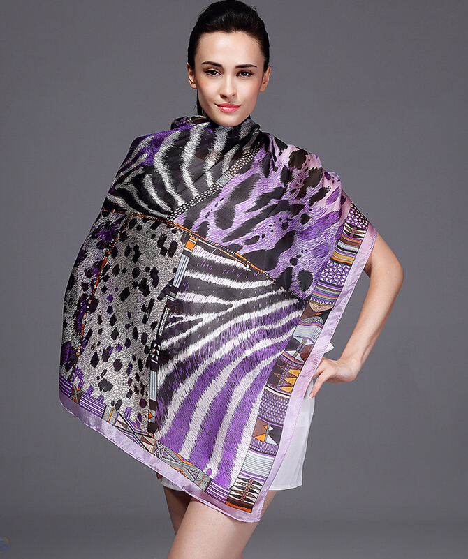 Colorful Leopard Print Scarf Shawls Women Winter Warm Silk Panties 180*110CM - Purple