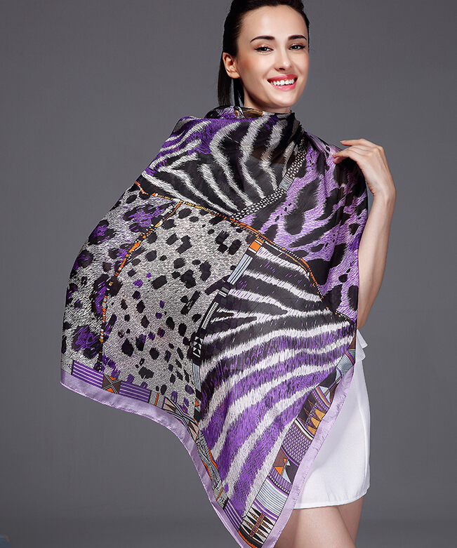 Colorful Leopard Print Scarf Shawls Women Winter Warm Silk Panties 180*110CM - Purple