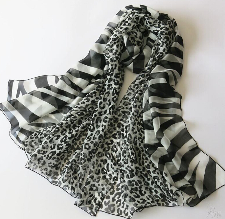 Colorful Zebra Print Scarf Shawls Women Winter Warm Silk Panties 200*135CM - Black