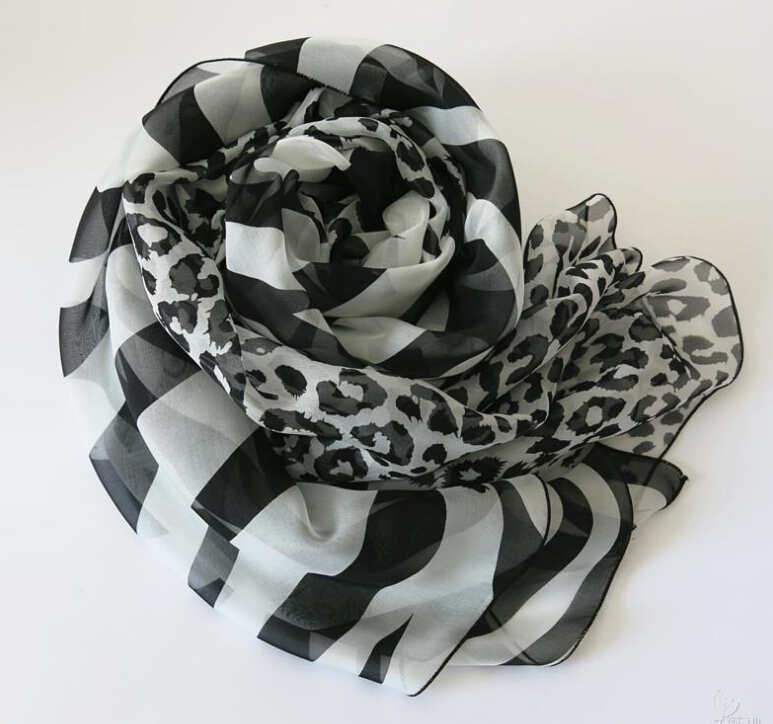 Colorful Zebra Print Scarf Shawls Women Winter Warm Silk Panties 200*135CM - Black