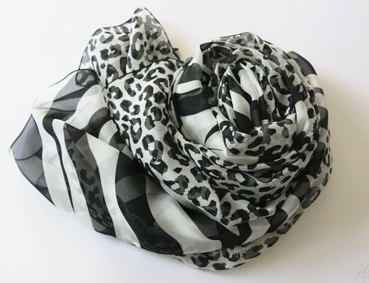 Colorful Zebra Print Scarf Shawls Women Winter Warm Silk Panties 200*135CM - Black