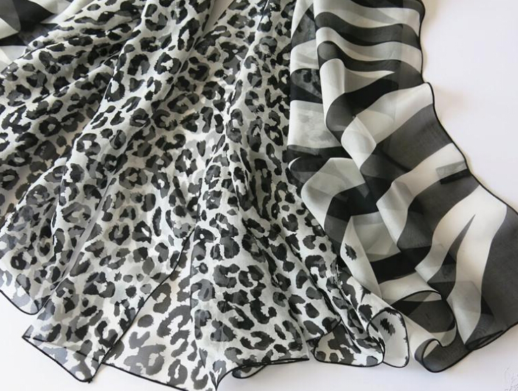 Colorful Zebra Print Scarf Shawls Women Winter Warm Silk Panties 200*135CM - Black