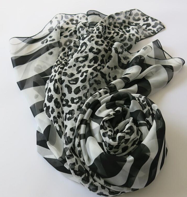 Colorful Zebra Print Scarf Shawls Women Winter Warm Silk Panties 200*135CM - Black