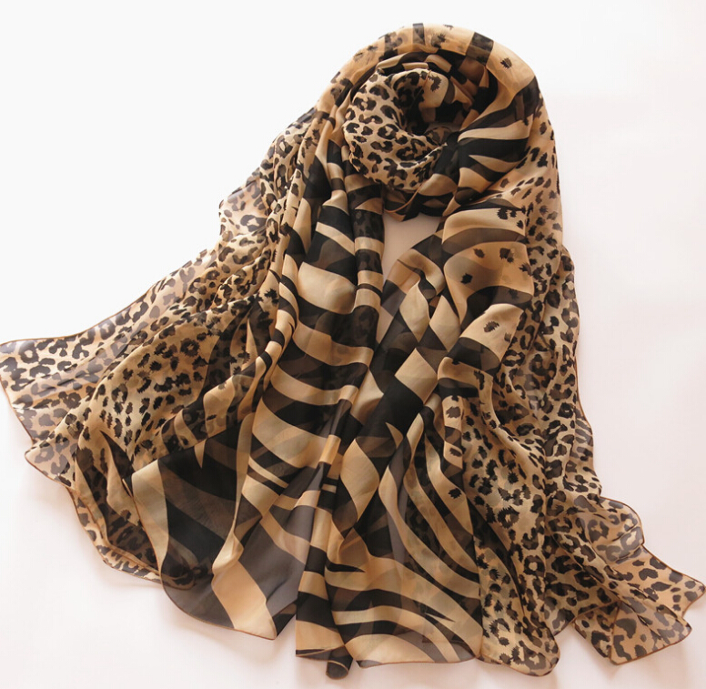 Colorful Zebra Print Scarf Shawls Women Winter Warm Silk Panties 200*135CM - Brown