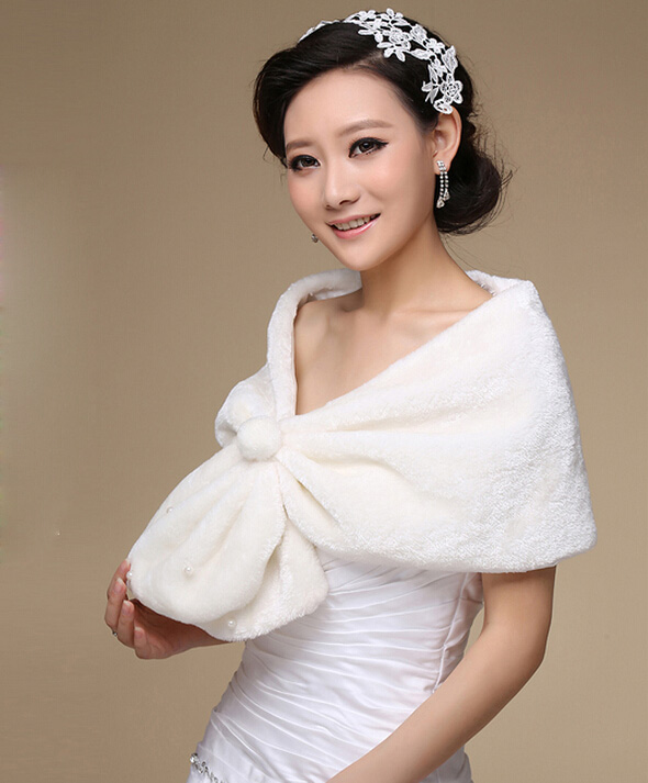 Cute Bridal Pearl Cashmere Scarf Shawls Women Winter Warm Solid Panties 100*30CM - White