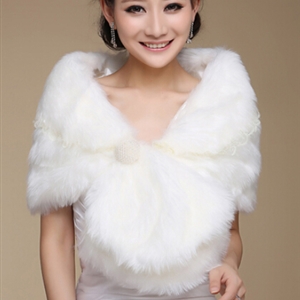 Cute Bridal Pearl Rabbit Wool Scarf Shawls Women Winter Warm Solid Panties 100*30CM - White