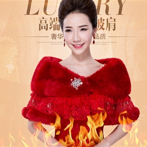 Cute Crystal Bridal Lace Fur Scarf Shawls Women Winter Warm Solid Panties 130*30CM - Red