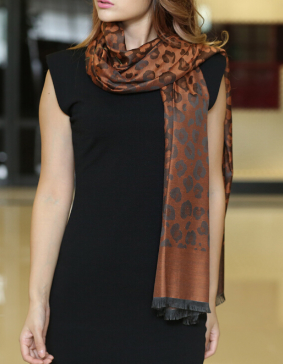 Cute Leopard Print Scarf Shawls Women Winter Warm Silk Panties 185*70CM - Brown