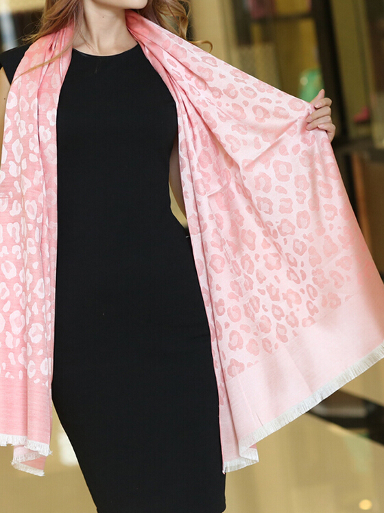 Cute Leopard Print Scarf Shawls Women Winter Warm Silk Panties 185*70CM - Pink