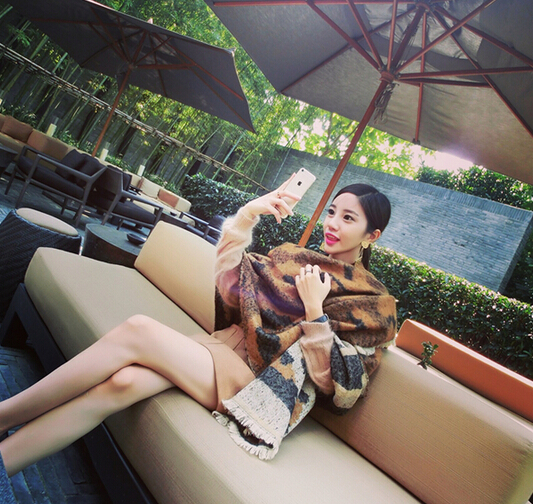 Cute Leopard Print Scarf Shawls Women Winter Warm Wool Panties 198*100CM - Brown