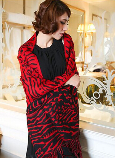 Cute Zebra Print Scarves Wrap Women Winter Warm Cashmere 180*65CM - Red