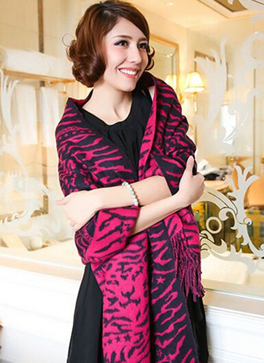 Cute Zebra Print Scarves Wrap Women Winter Warm Cashmere 180*65CM - Rose