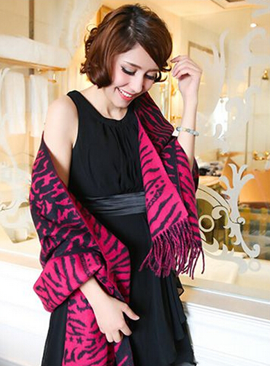 Cute Zebra Print Scarves Wrap Women Winter Warm Cashmere 180*65CM - Rose