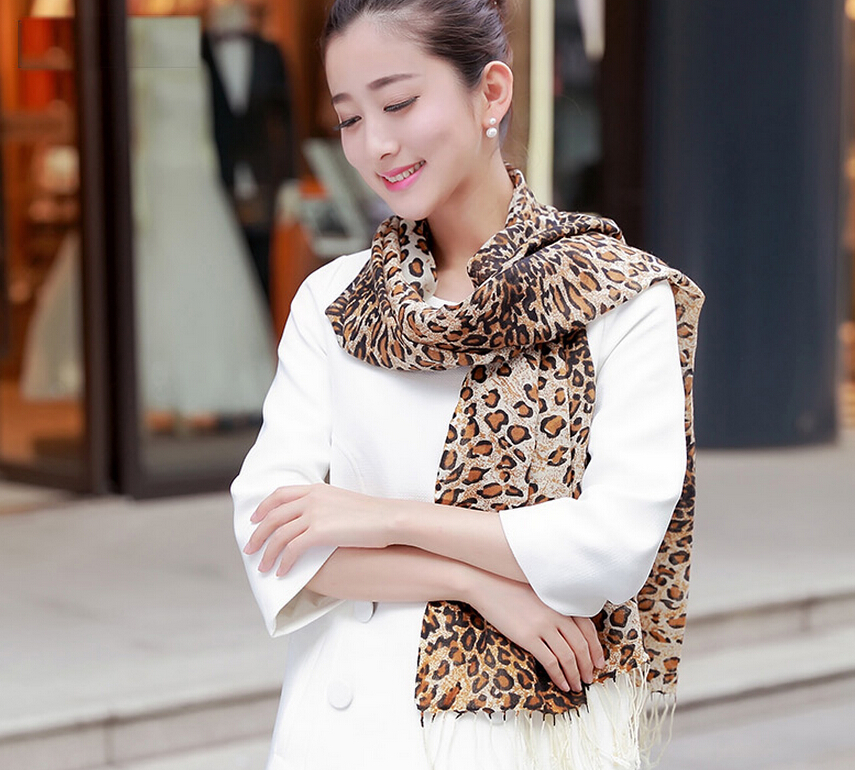 Discount Leopard Print Scarf Shawls Women Winter Warm Wool Panties 190*70CM - Brown