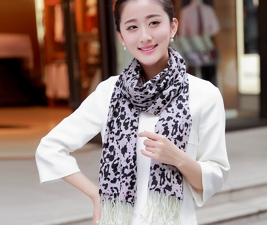 Discount Leopard Print Scarf Shawls Women Winter Warm Wool Panties 190*70CM - Purple