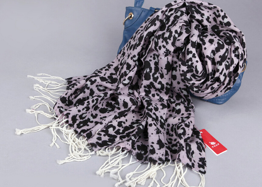 Discount Leopard Print Scarf Shawls Women Winter Warm Wool Panties 190*70CM - Purple