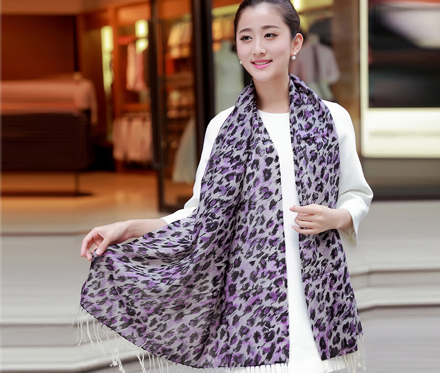 Discount Leopard Print Scarf Shawls Women Winter Warm Wool Panties 190*70CM - Violet